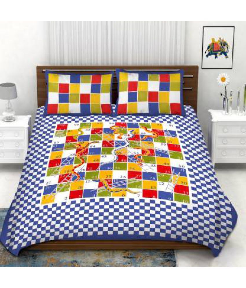     			URBAN MAGIC - Multicolor Cotton Double Bedsheet with 2 Pillow Covers