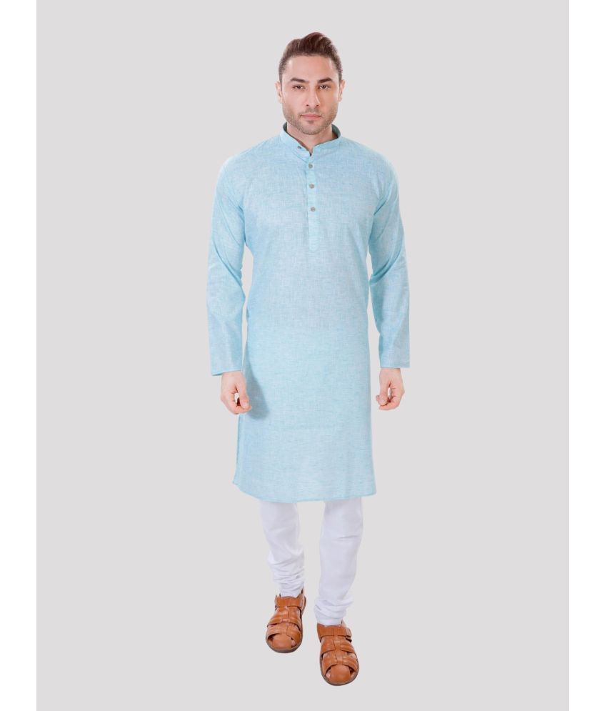     			Maharaja - Green Linen Regular Fit Men's Kurta Pyjama Set ( Pack of 1 )