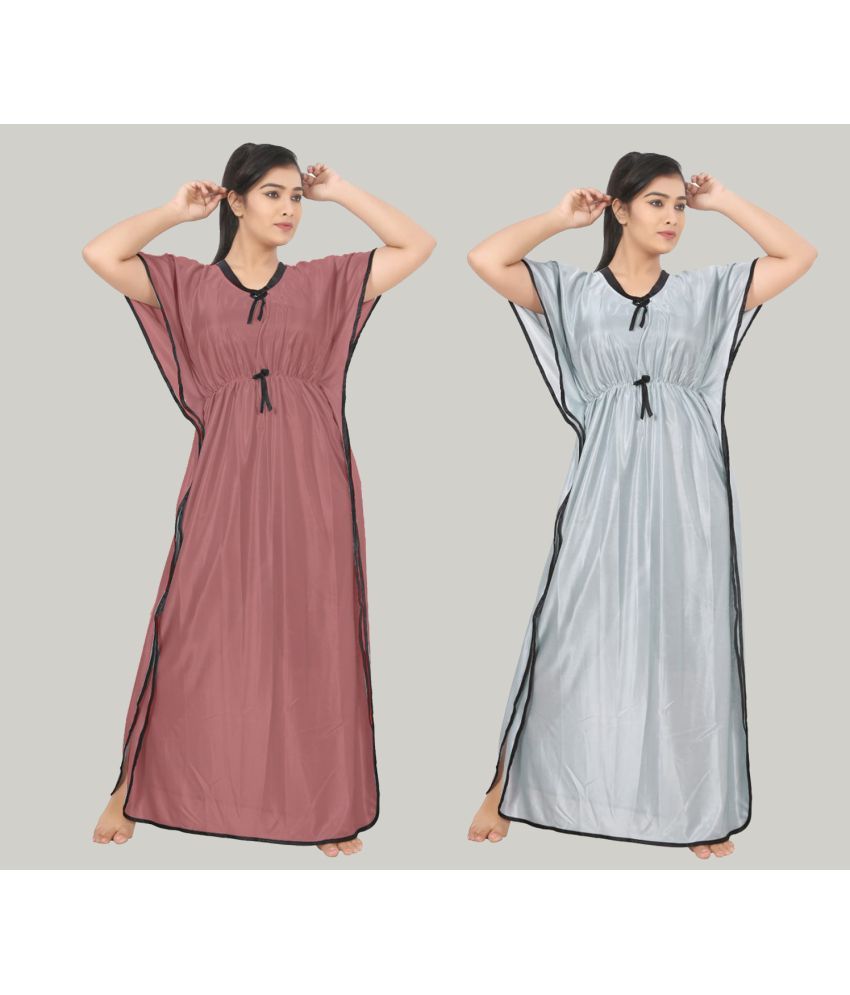     			RRIDHIMA - Multicolor Satin Women's Nightwear Kaftan ( Pack of 2 )