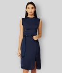 Miss Chase - Navy Blue Satin Women's Shift Dress ( Pack of 1 )