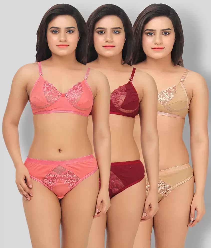 Buy TCG Cotton Lycra Bra and Panty Set - Pack of 3 Online at Best
