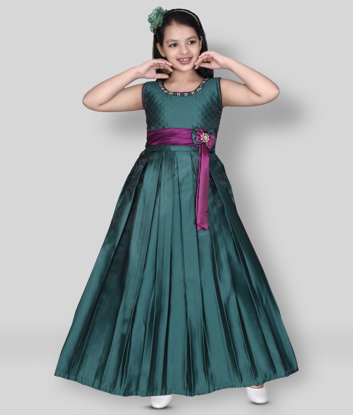     			Arshia Fashions Satin Gown For Girls ( Pack of 1 , Sea Green )