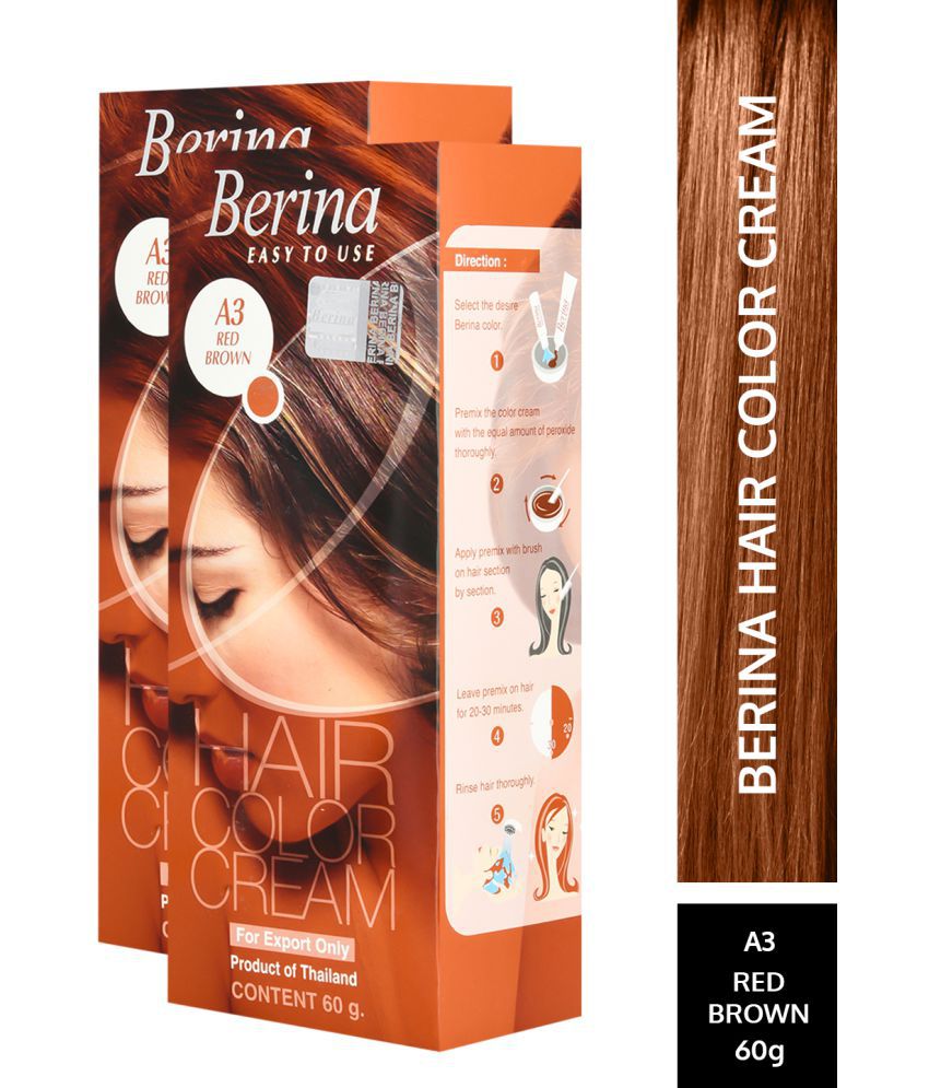     			Berina Hair Color Cream A3 Long Lasting Shine Permanent Hair Color Red Brown for Women & Men 60 g Pack of 2