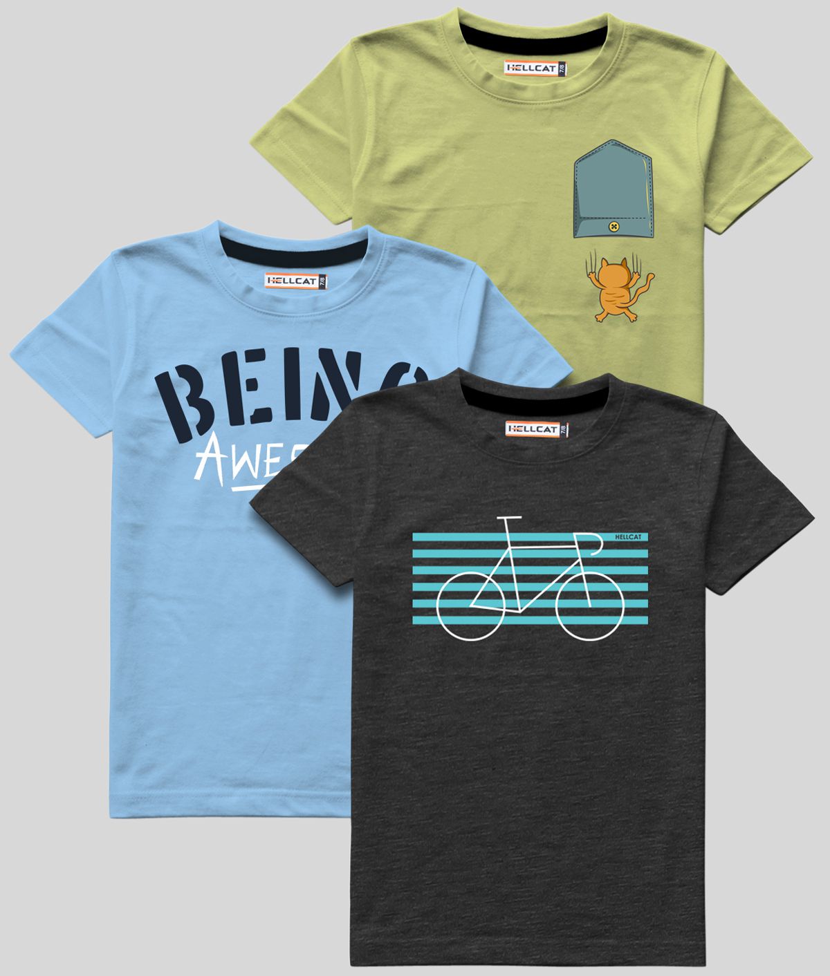     			HELLCAT - Green Cotton Blend Boy's T-Shirt ( Pack of 3 )