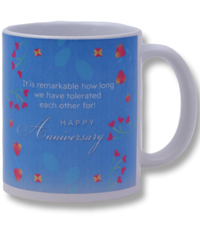 HOMETALES - Light Blue Ceramic Happy Anniversary Gifting Coffee Mug