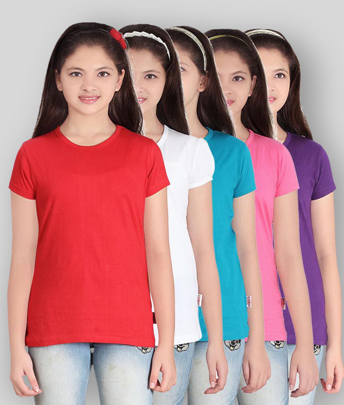     			Sini Mini - Multicolor Cotton Girl's T-Shirt ( Pack of 5 )
