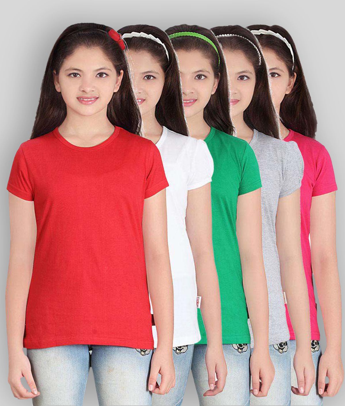     			Sini Mini - Multicolor Cotton Girl's T-Shirt ( Pack of 5 )