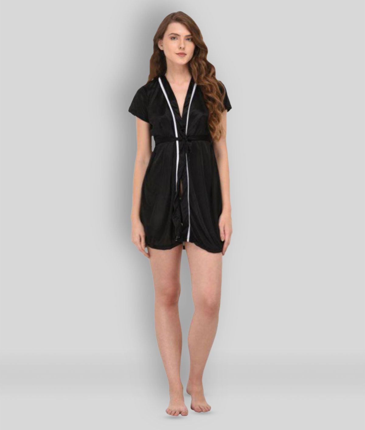     			You Forever - Black Satin Women's Nightwear Robes ( Pack of 1 )
