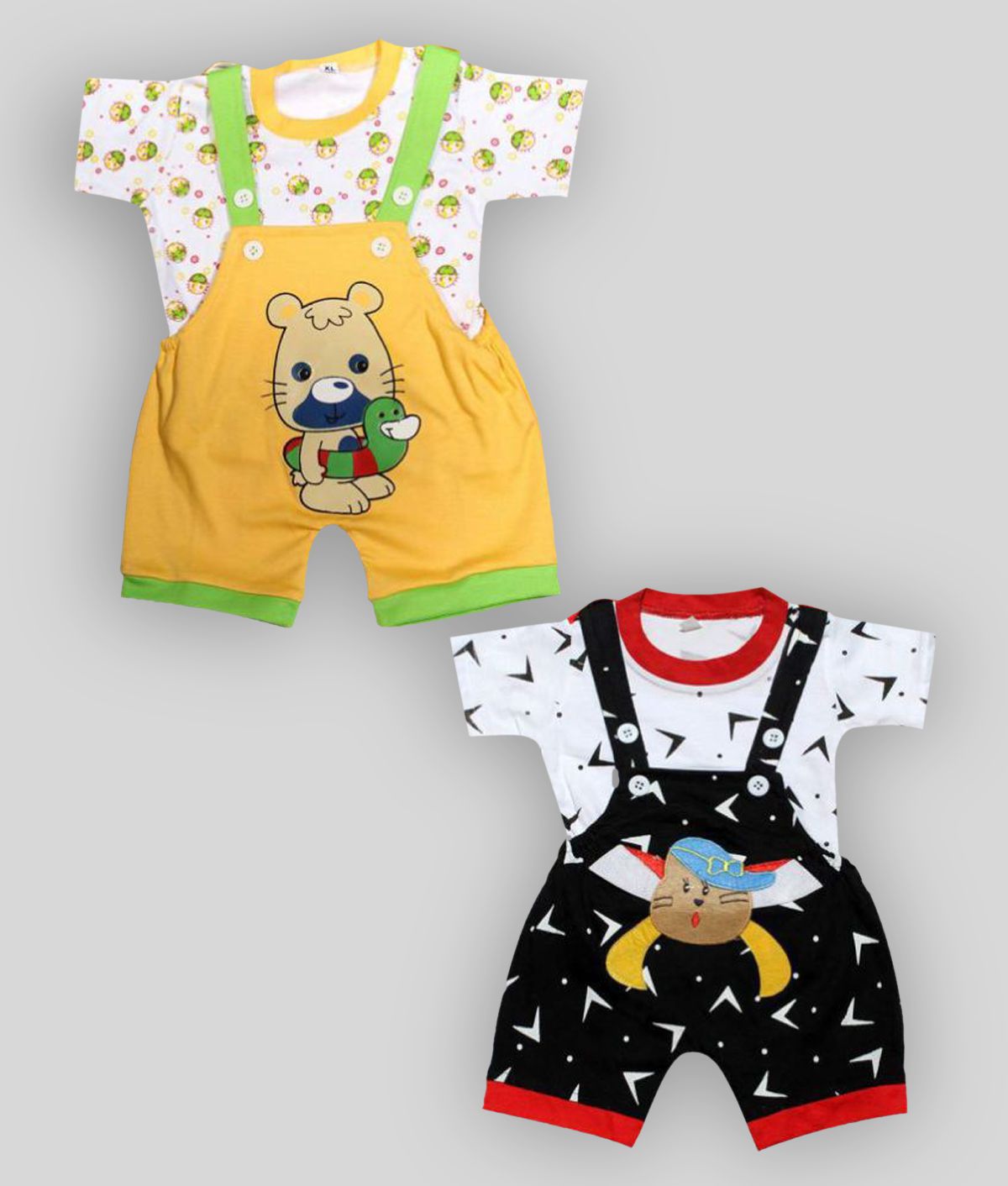     			babeezworld dungaree for Boys & Girls casual printed pure cotton-Pack of 2 (9101990001239; Multi Colour)