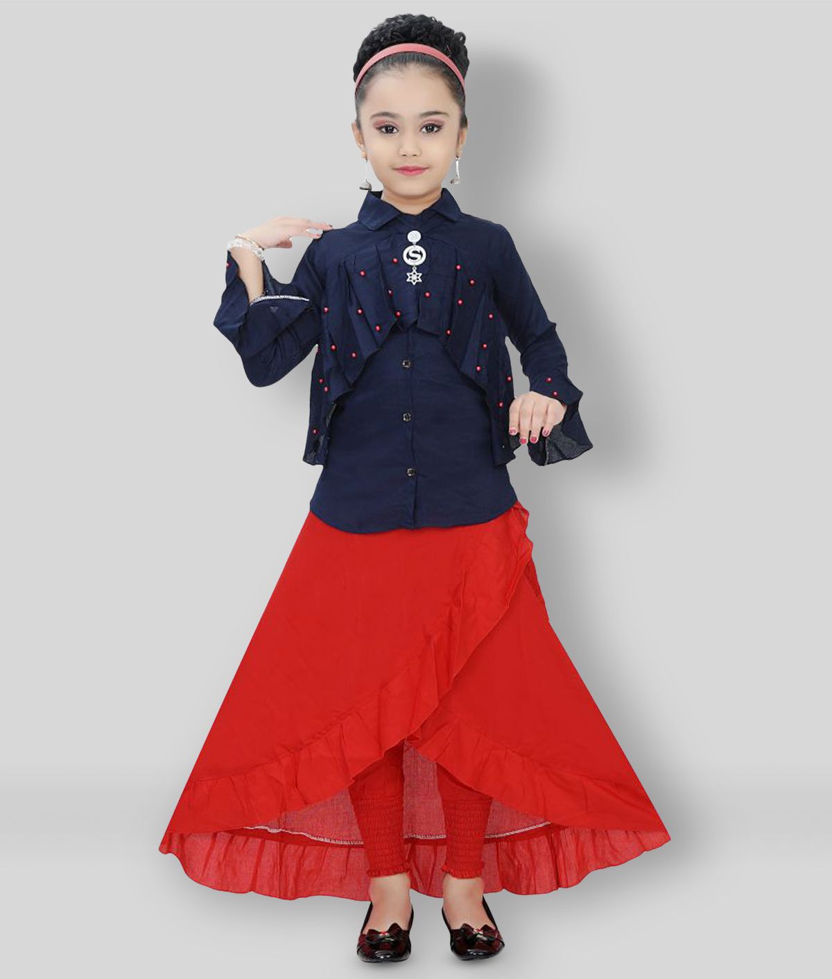     			Arshia Fashions - Red Cotton Blend Girl's Top With Skirt ( Pack of 1 )