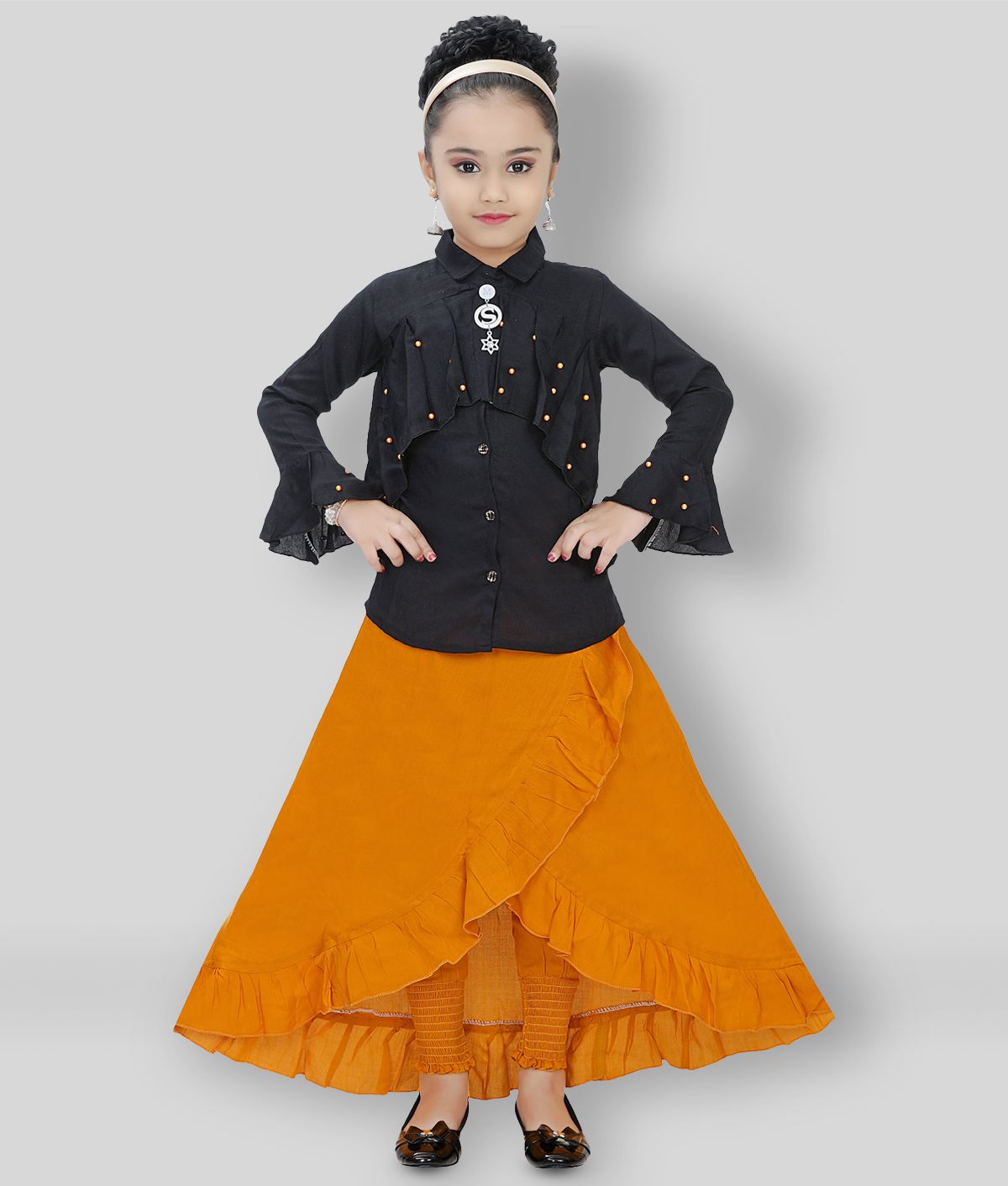     			Arshia Fashions - Yellow Cotton Blend Girl's Top With Skirt ( Pack of 1 )