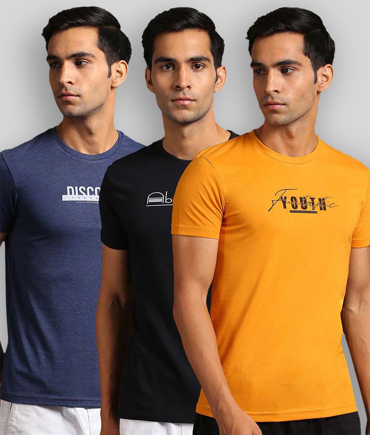     			David Crew - Multicolor Cotton Blend Regular Fit Men's T-Shirt ( Pack of 3 )