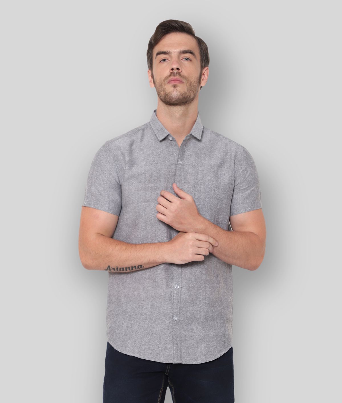     			Latest Chikan - Grey Cotton Blend Regular Fit Men's Casual Shirt (Pack of 1)