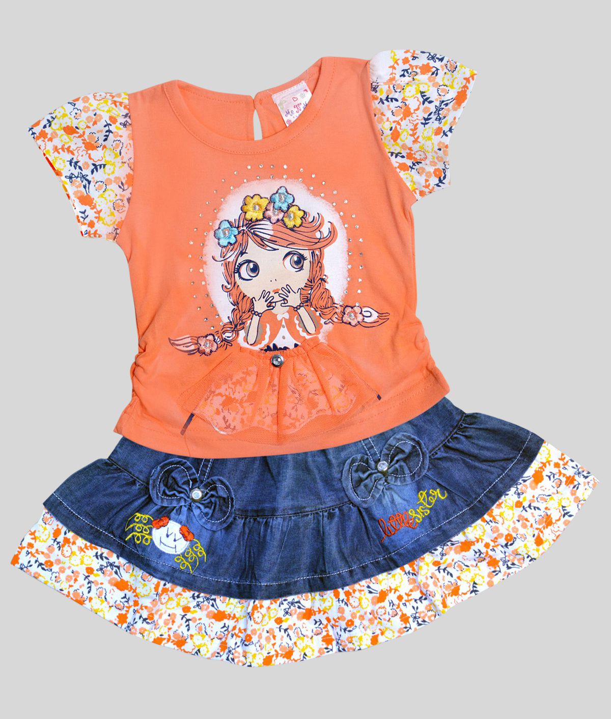     			Me N My CLOSET - Orange Cotton Baby Girl Top & Skirt ( Pack of 1 )