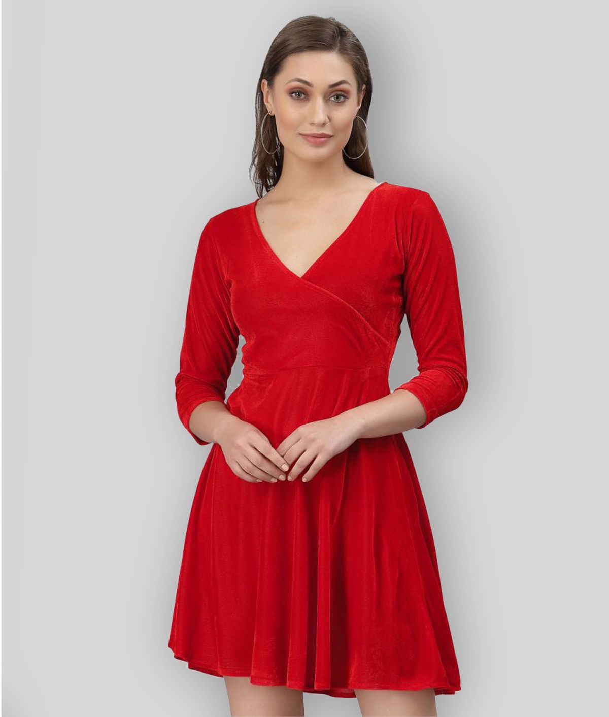     			Selvia - Red Velvet Women's Wrap Dress ( Pack of 1 )