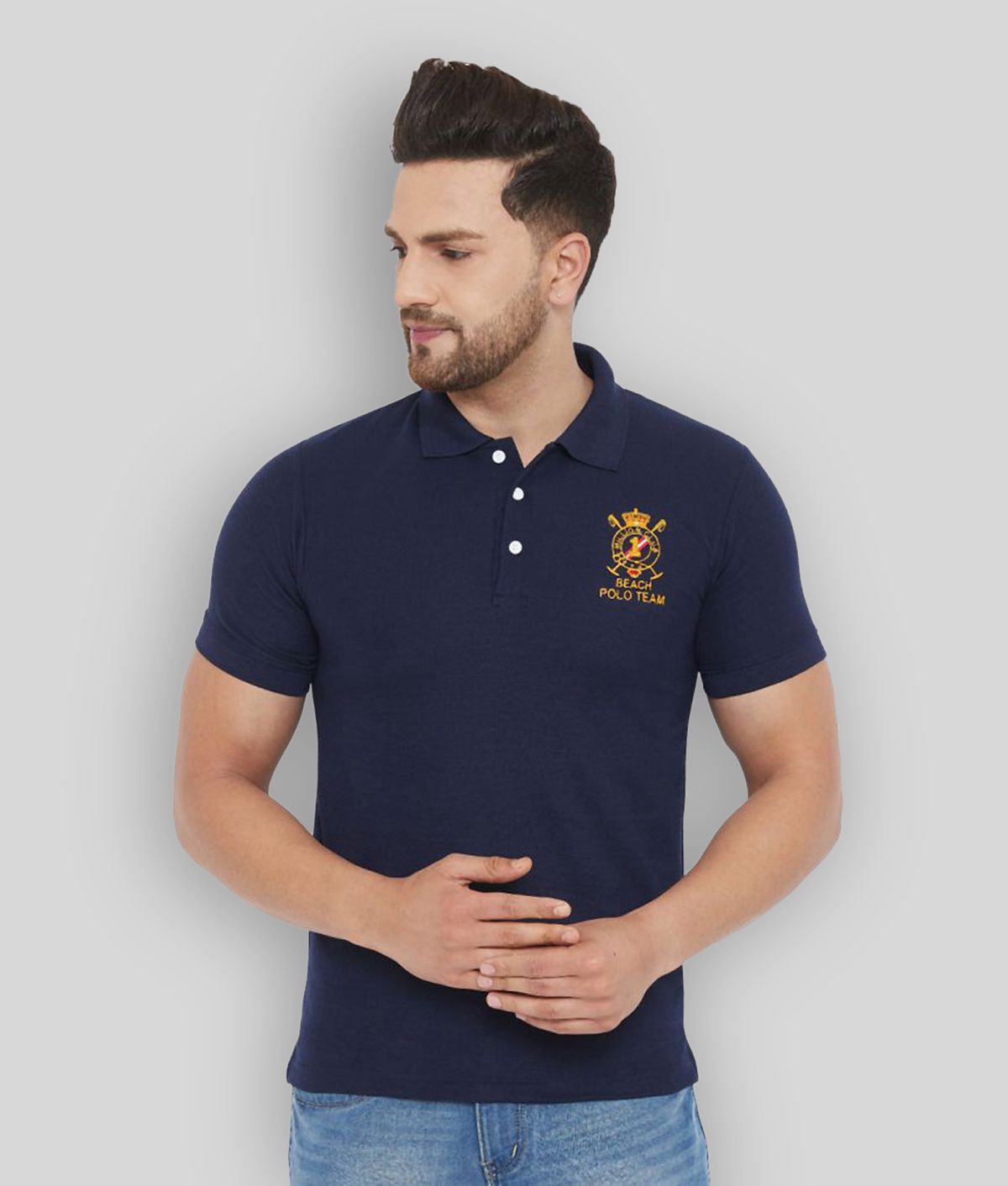 The Million Club - Navy Blue Cotton Blend Regular Fit Men's Polo T Shirt ( Pack of 1 )