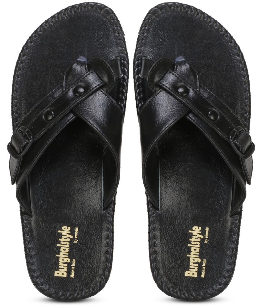     			burghalStyle - Black Men's Leather Slipper