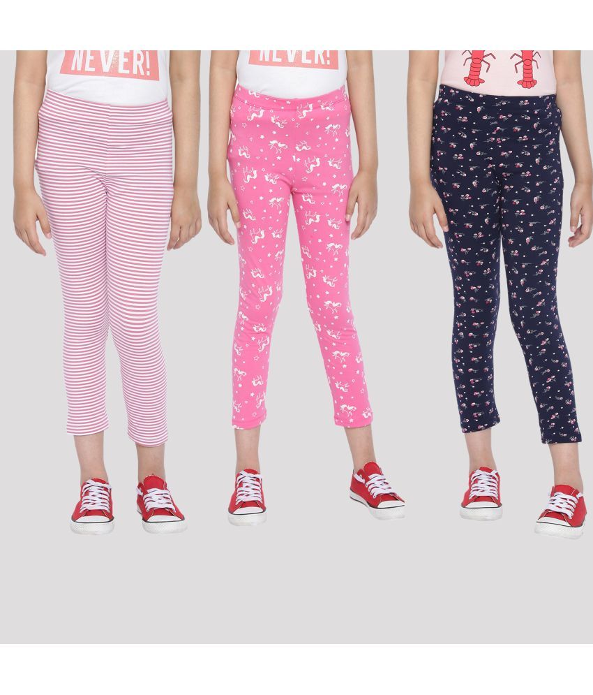     			Ariel - Pink Cotton Girls Leggings ( Pack of 3 )