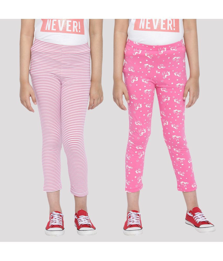     			Ariel - Pink Cotton Girls Leggings ( Pack of 2 )