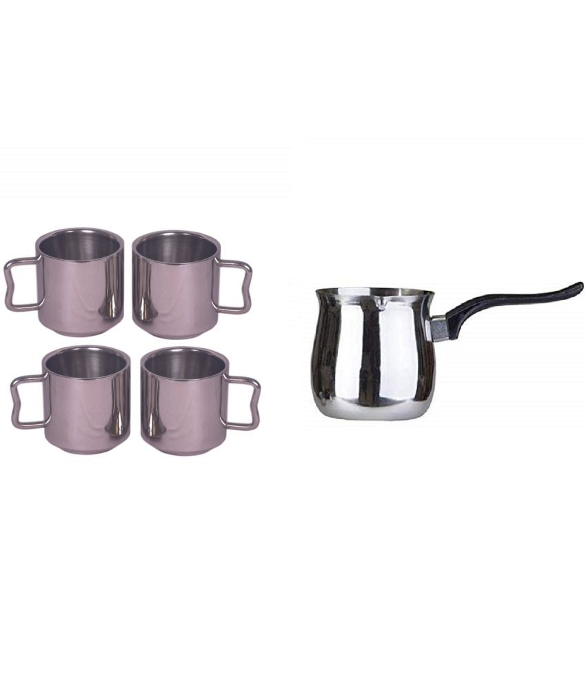     			Dynore Coffee warmer & Mug Silver Stainless Steel No Coating Cookware Sets ( Set of 5 )
