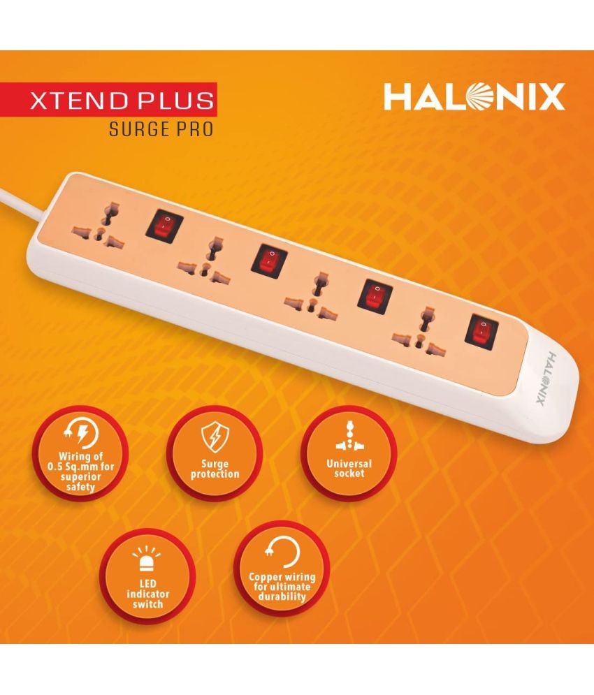 Buy Halonix Xtend Plus Surge Protector Power Strip Extension Board With 4 Universal Socket 2