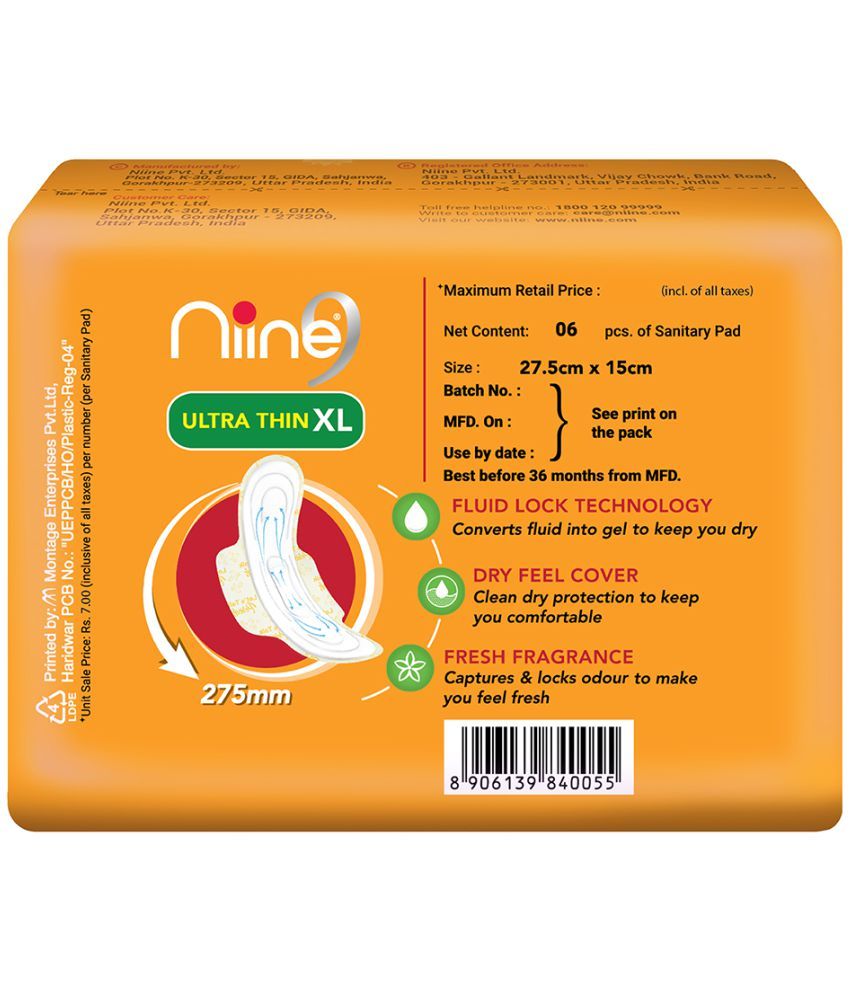 NIINE Dry Comfort Ultra Thin XL Sanitary Pads for women with Fluid Lock