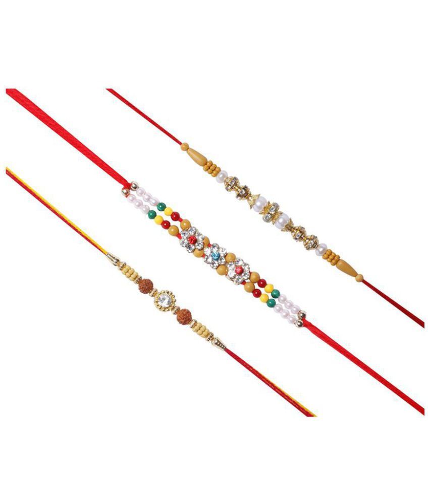     			Purvani Rakhi Set Multicolour With Roli chawal & Card Pack of 3