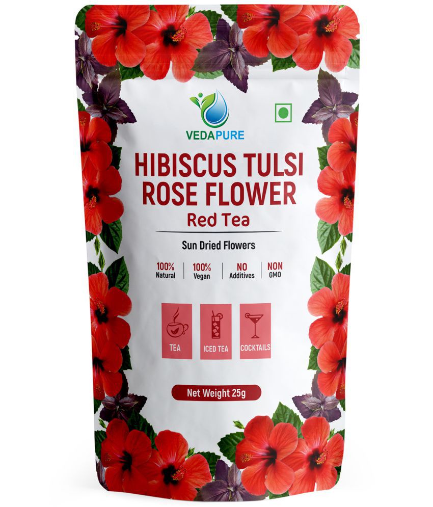     			Vedapure Red Tea Pure Hibiscus Flower With Rose Petals Sun Dried, Herbal Tea, Caffeine Free -25gm (Pack of 1)