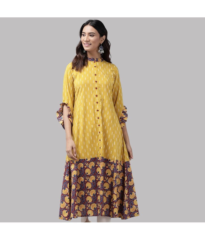     			Yash Gallery - Yellow Cotton Women's Front Slit Kurti ( Pack of 1 )