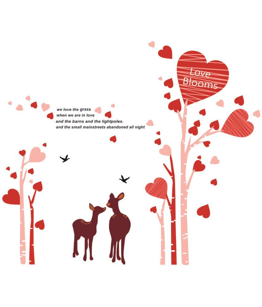     			Asmi Collection Pink Tree with Pretty Heart and Deer Wall Sticker ( 130 x 150 cms )