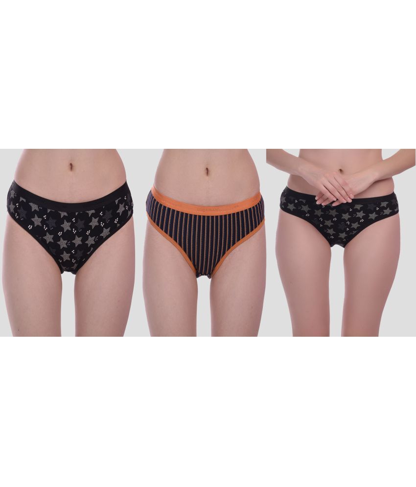     			Elina Pack of 3 Cotton Printed Women's Briefs ( Black )