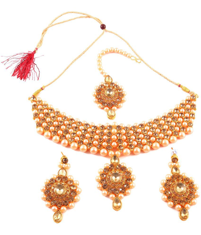     			Jewar Mandi - Rose Gold Brass Necklace Set ( Pack of 1 )