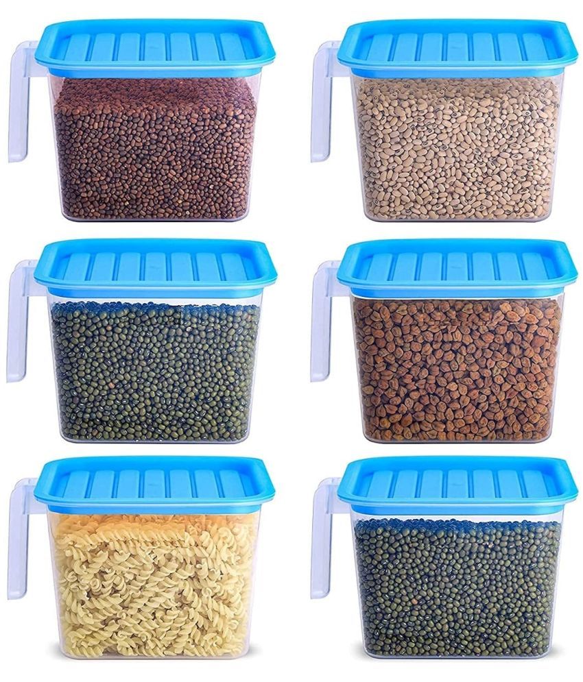     			Refrigerator Food Storage Containers with Handles and Airtight Lid - Blue Polyproplene Dal Container ( Pack of 6 )