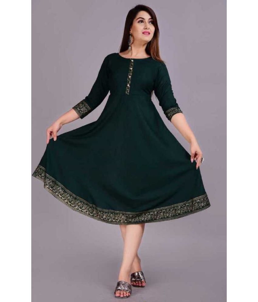     			SIPET - Green Rayon Women's Flared Kurti ( Pack of 1 )