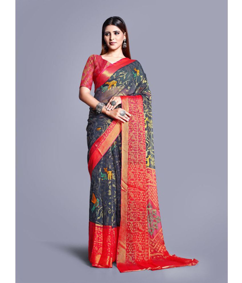 Sitanjali - Grey Brasso Saree With Blouse Piece ( Pack of 1 )