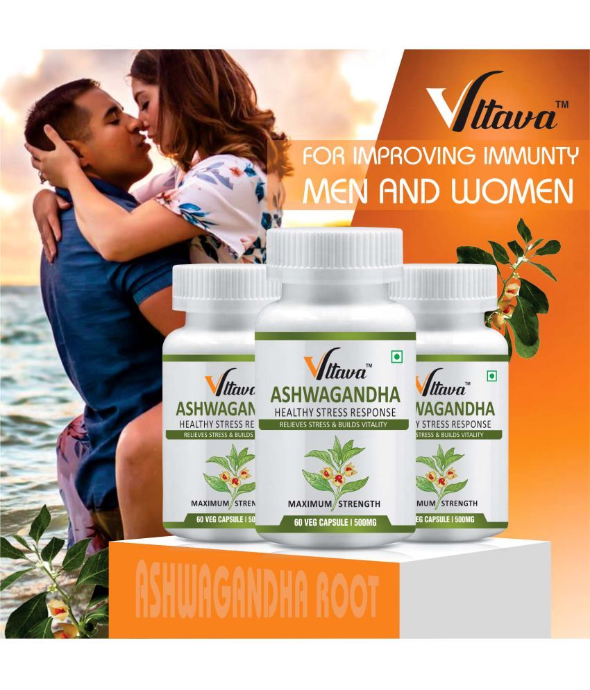     			Vltava Ashwagandha | Energy, Strength, Stamina | Helps Anxiety & Stress 180 mg Unfalvoured Minerals Capsule Pack of 3