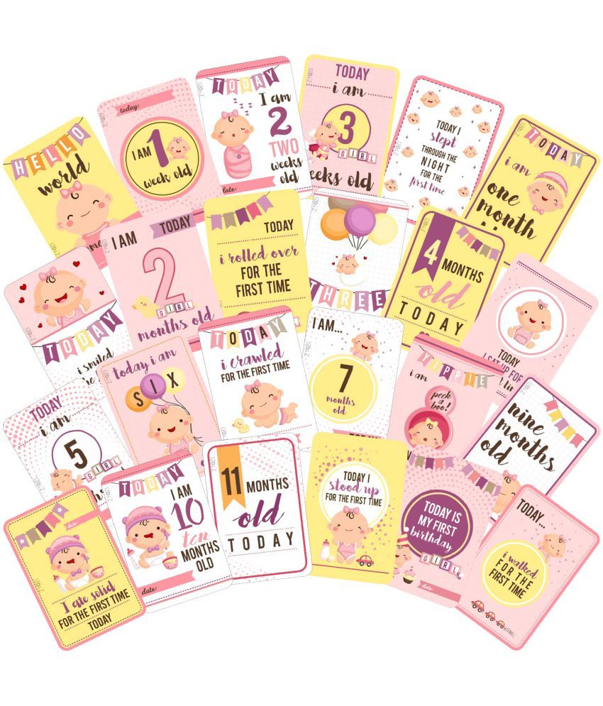     			Zyozi Newborn Baby Monthly Age Milestone Cards, Record 0-12 Months Growth and Other Milestones Cards, Baby Shower Gift Scrapbook Photo Keepsake Monthly Age Markers Card (Pack of 24)