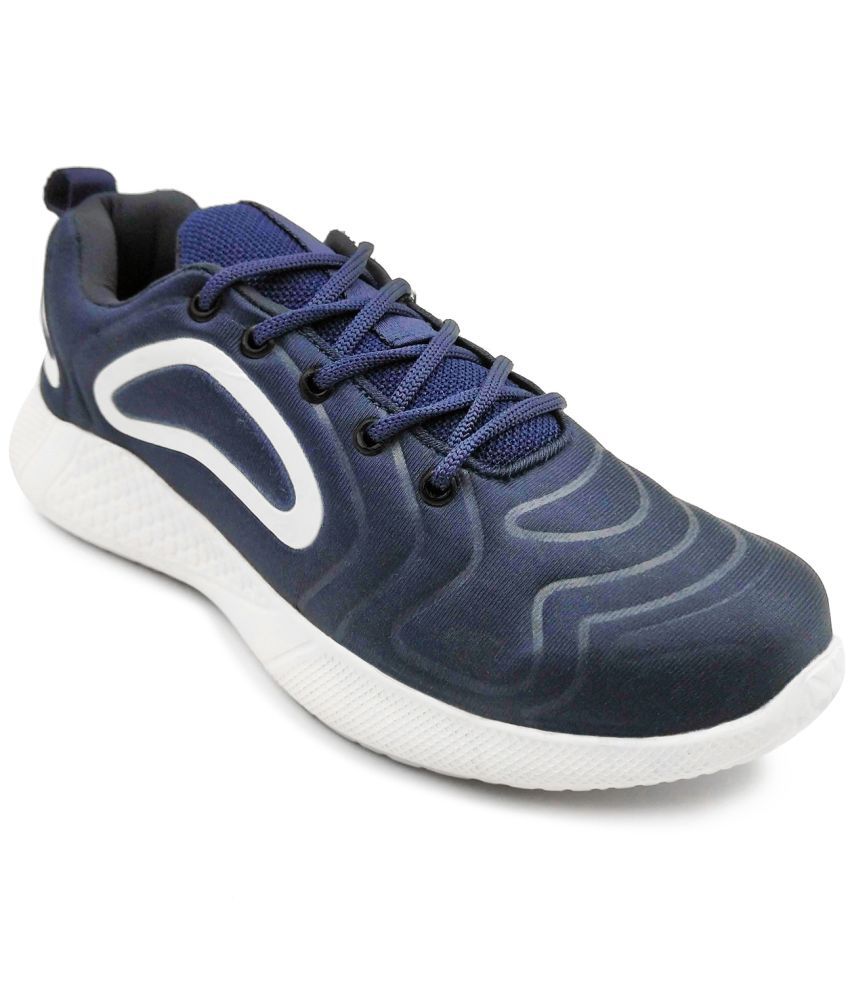 UrbanMark Men Comfortable Contrast Panels Lace Up Training Sports Shoes - Navy