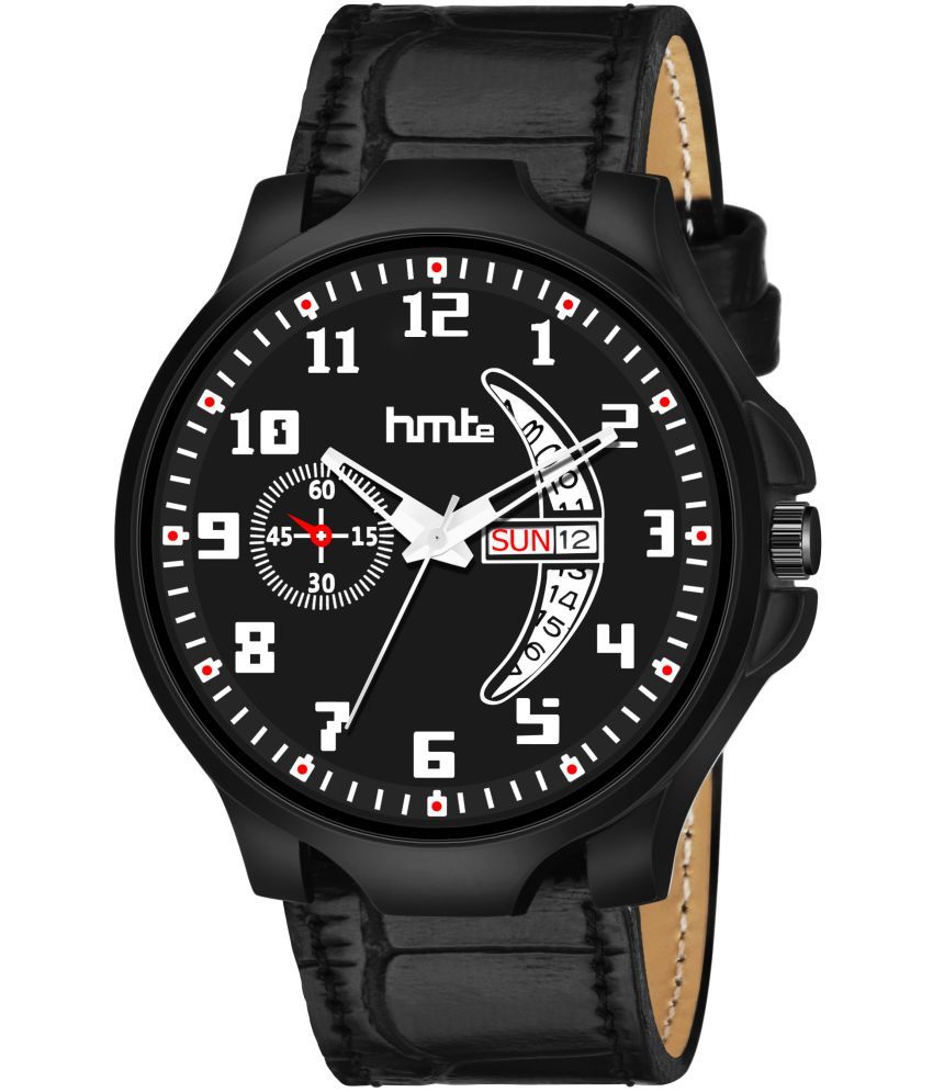     			HMTe - Black Leather Analog Men's Watch