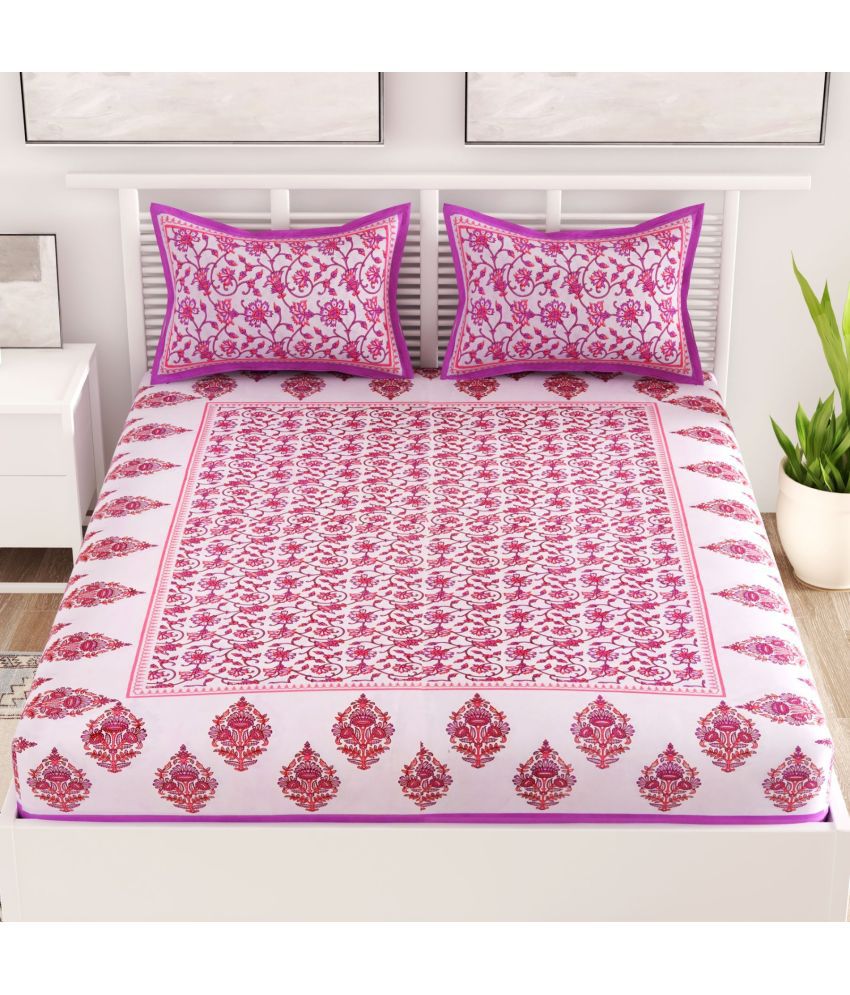     			unique choice Cotton Floral Printed Double Bedsheet with 2 Pillow Covers - Purple