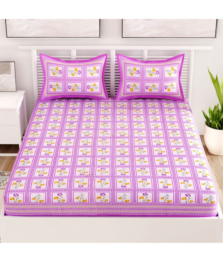     			unique choice Cotton Floral Printed Double Bedsheet with 2 Pillow Covers - Purple