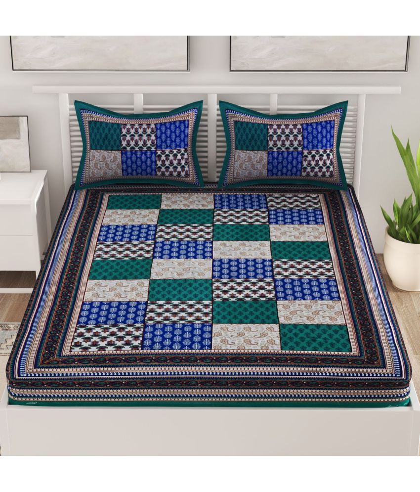     			unique choice Cotton Abstract Printed Double Bedsheet with 2 Pillow Covers - Turquoise