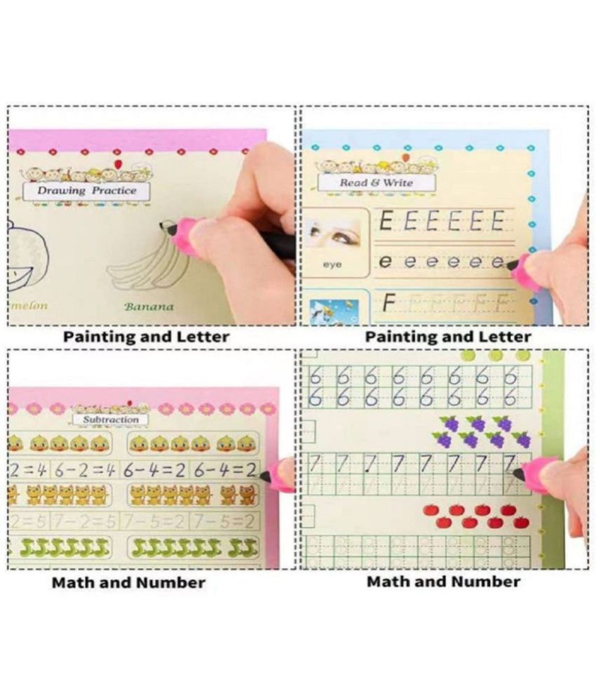     			Sank Magic Practice Copybook, Number Tracing Book for Preschoolers with Pen, Magic Calligraphy Copybook Set Practical Reusable Writing Tool Simple Hand Lettering (4 Books + 5 Refill)