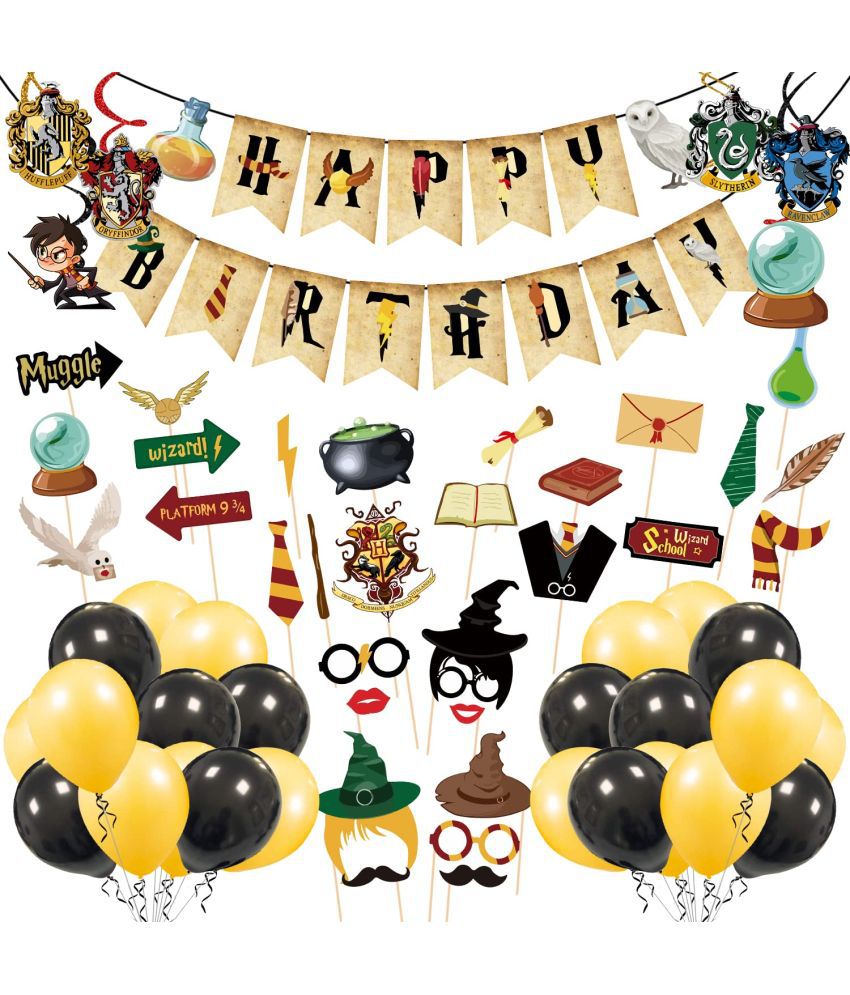     			Zyozi Hary Poter Birthday Decorations, Hary Poter Birthday Party Supplies for Kids, Hary Poter Party Decorations Include Letter Banner, Balloon,Swirls Hanging and Photo Booth Props (Pack of 62)