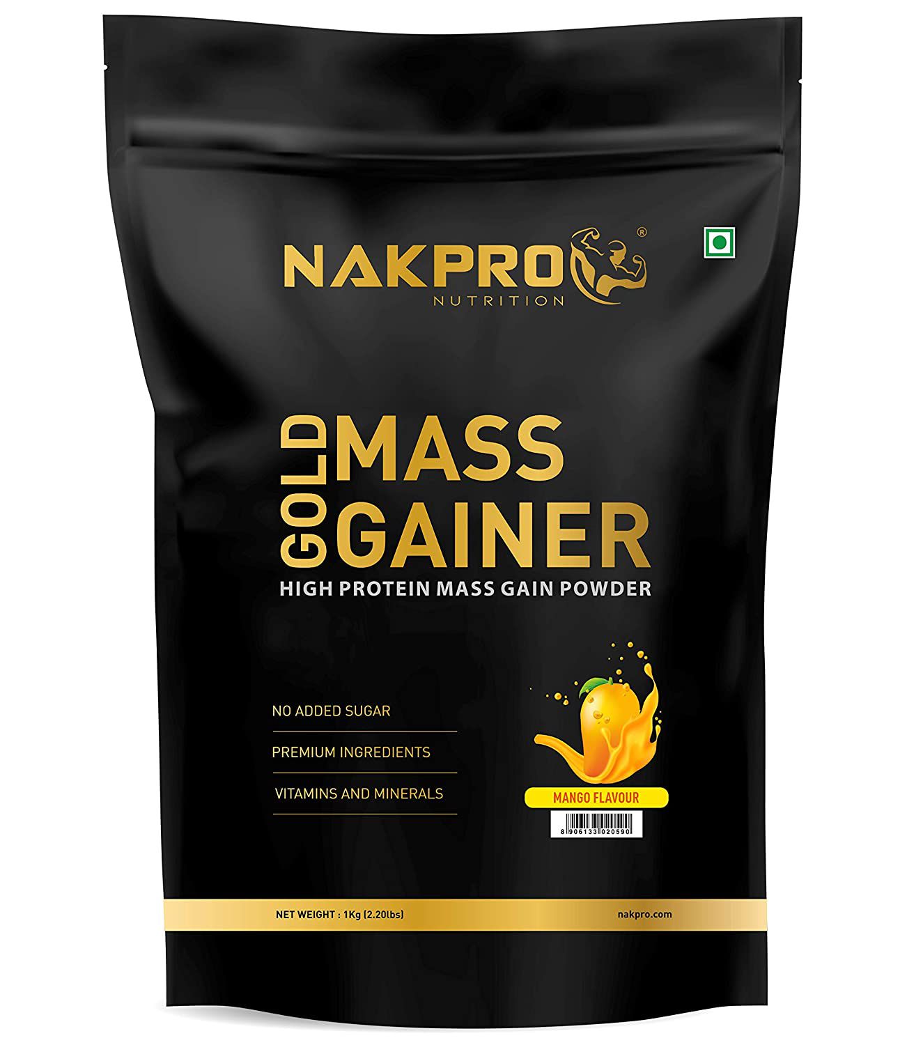 Nakpro Mass Gainer Protein Powder Supplement with Creatine and Vitamin & Minerals Weight Gainers/Mass Gainers (1 kg, Mango)