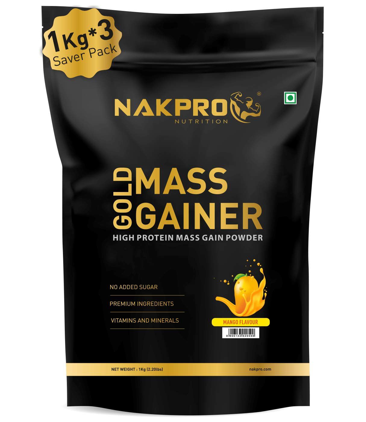 Nakpro Mass Gainer Protein Powder Supplement with Creatine and Vitamin & Minerals Weight Gainers/Mass Gainers (3 kg, Mango)