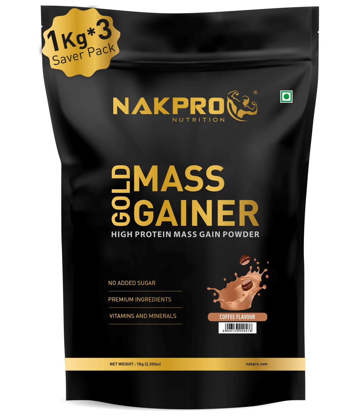 Nakpro Sports Gold Mass Gainer Protein Powder (30 Servings) Weight Gainers/Mass Gainers (3 kg, Coffee)