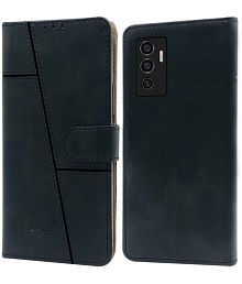 NBOX - Black Artificial Leather Flip Cover Compatible For Vivo V23E ( Pack of 1 )