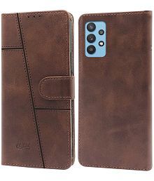 NBOX - Brown Artificial Leather Flip Cover Compatible For Samsung Galaxy A23 ( Pack of 1 )