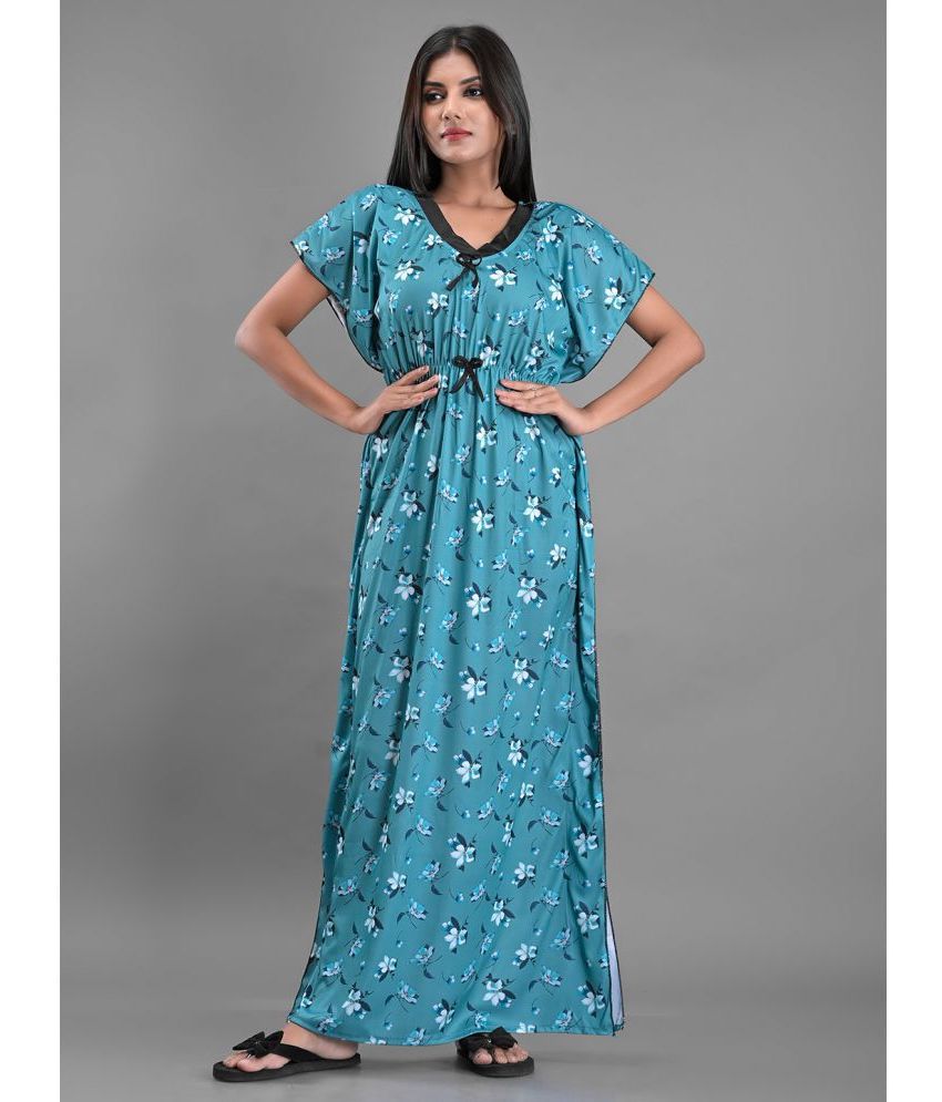     			Apratim - Blue Satin Women's Nightwear Kaftan Night Dress ( Pack of 1 )
